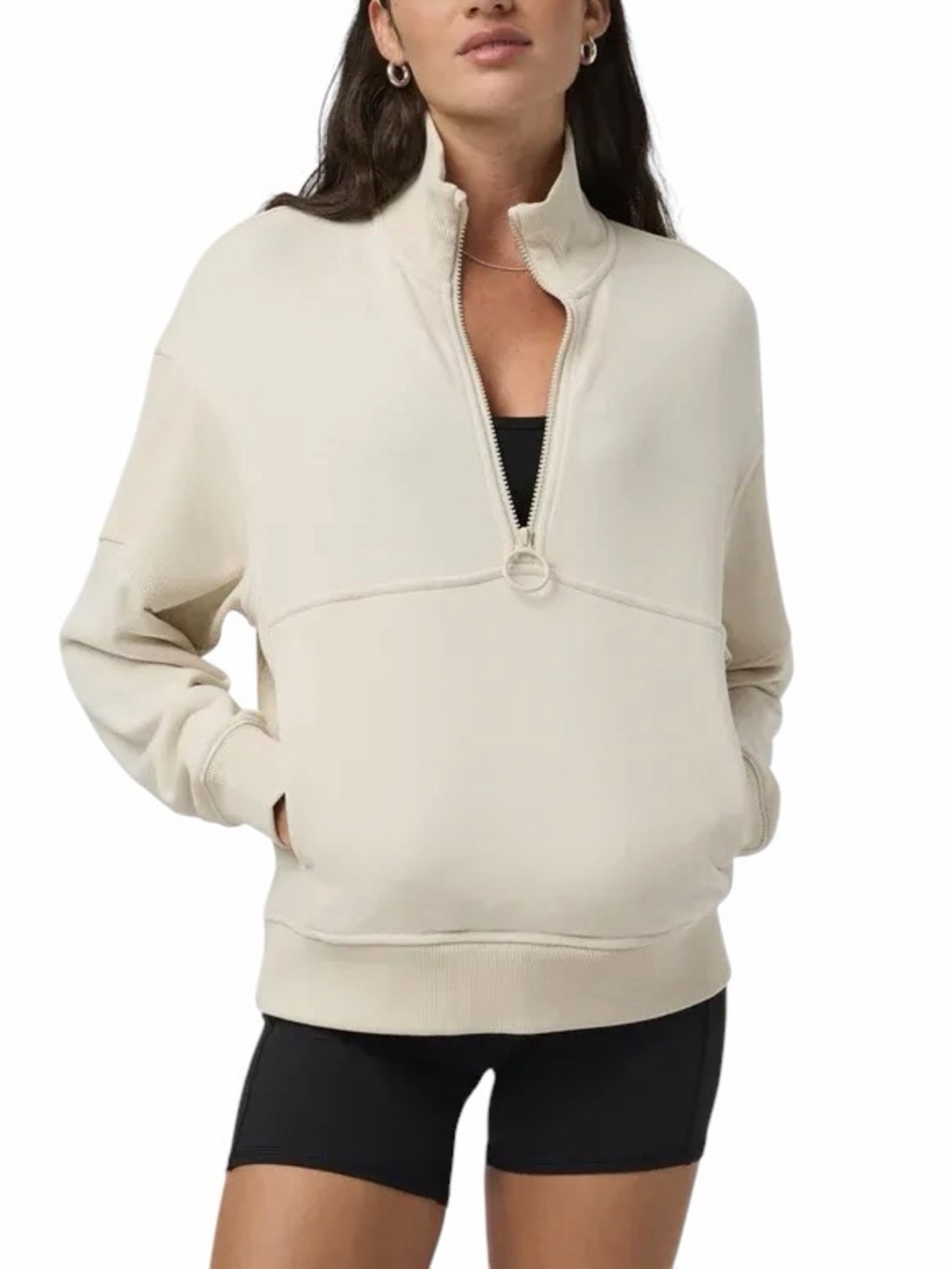 Vuori Sedona Rib Half Zip Pullover Sweatshirt Bone / Cream Cotton Fleece Sz XS